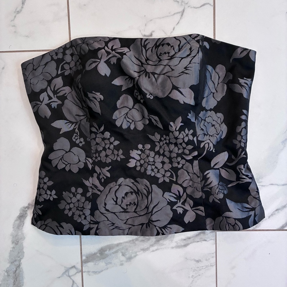White House Black Market Sexy Black & Gray Floral Corset Bustier - Picture 3 of 8